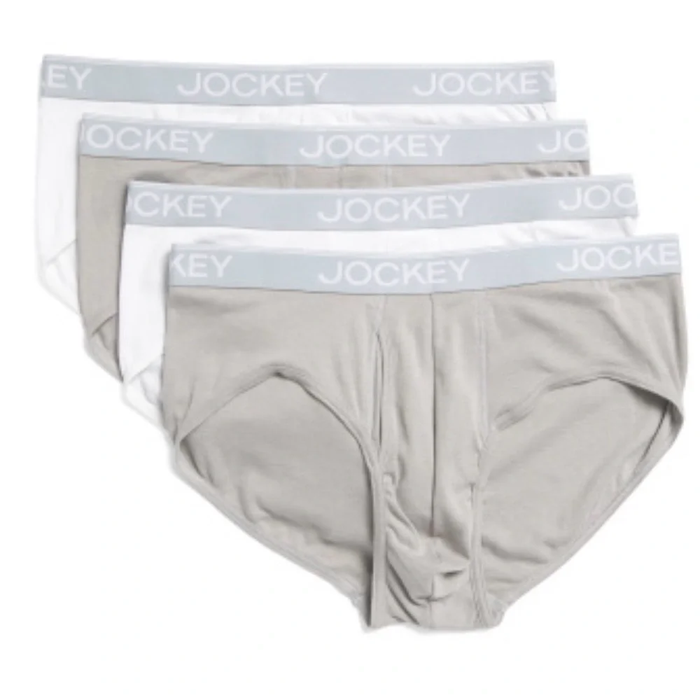 Jockey Men’s Cotton Blend Briefs 4-Pack White Gray Size 2XL NWT Comfort Fit